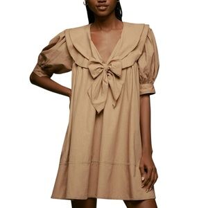 Anthropologie Pilcro Khaki Short-Sleeve Bow-Front Tunic Mini Dress